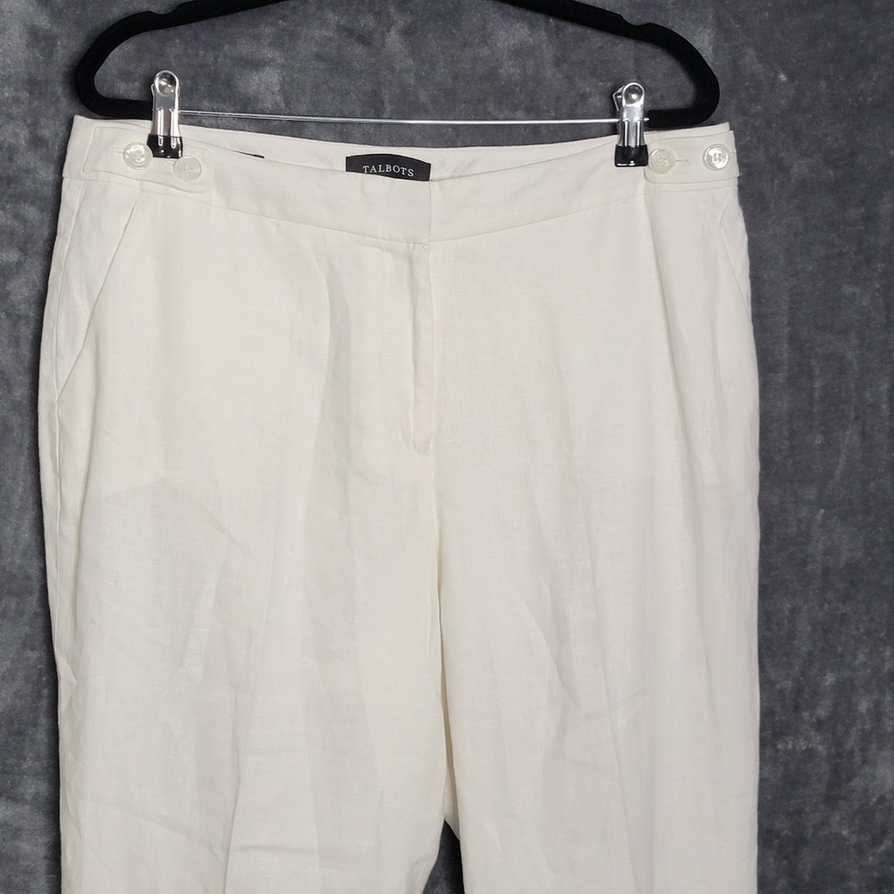 Talbots Windsor Curvy Pants Womens 12P White Linen Straight Leg Coastal Preppy - Picture 2 of 11